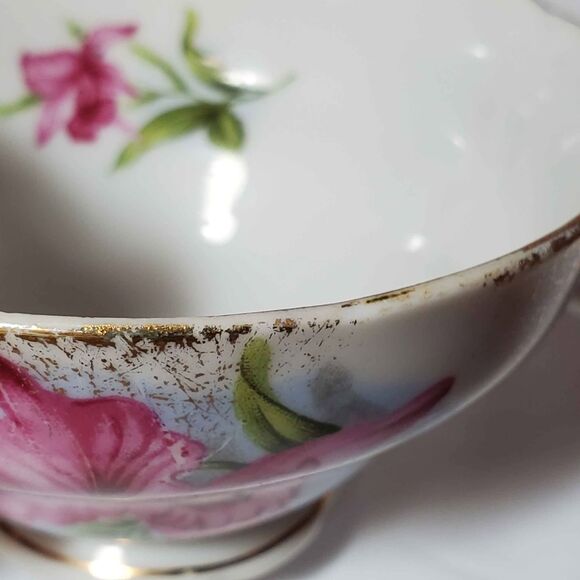Lefton Teacup and Saucer Pink Orchid Vintage Reticulated - Picture 6 of 9
